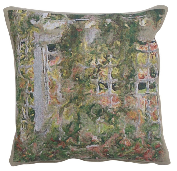 Red Flowers Belgian Tapestry Cushion Cover: Floral Woven Pillow (17x17 inch)