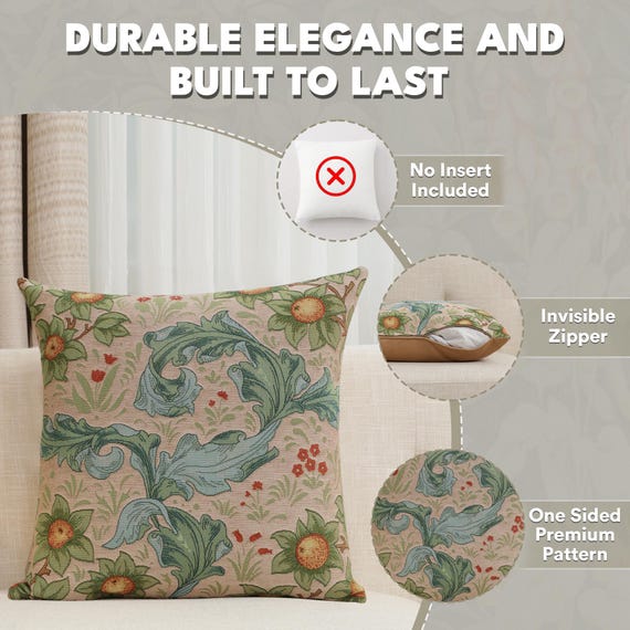 William Morris Tapestry Pillow Cover: Orange Tree Design, 19x19 Inch