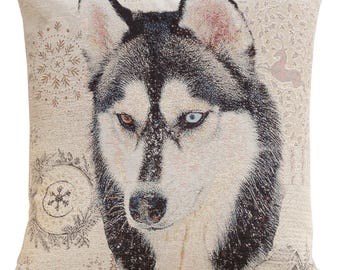 Husky Tapestry Cushion Cover 18x18 inch - Belgian Woven Dog Pillow Covers - Decorative Throw Pillow Case for Husky Lovers