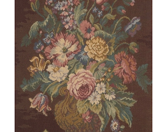 Vase with Flowers Brown European Wall Tapestry - Woven Wall Hanging - Brown Background Wall Tapestry - Floral Bouquet Decorative Wall Art