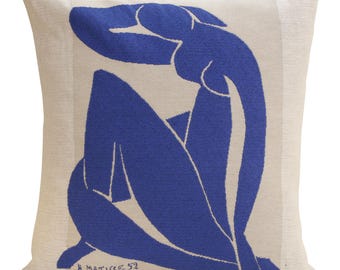 Femme Bleue Assise Matisse Belgian Tapestry Cushion Cover 18x18in Woven Throw Pillow
