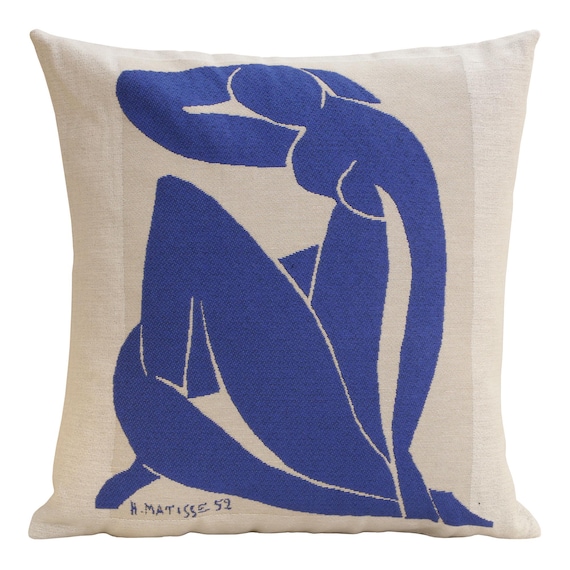 Femme Bleue Assise Matisse Belgian Tapestry Cushion Cover 18x18in Woven Throw Pillow