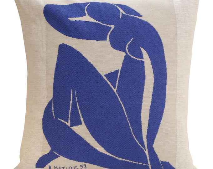 Femme Bleue Assise Matisse Belgian Tapestry Cushion Cover 18x18in Woven Throw Pillow