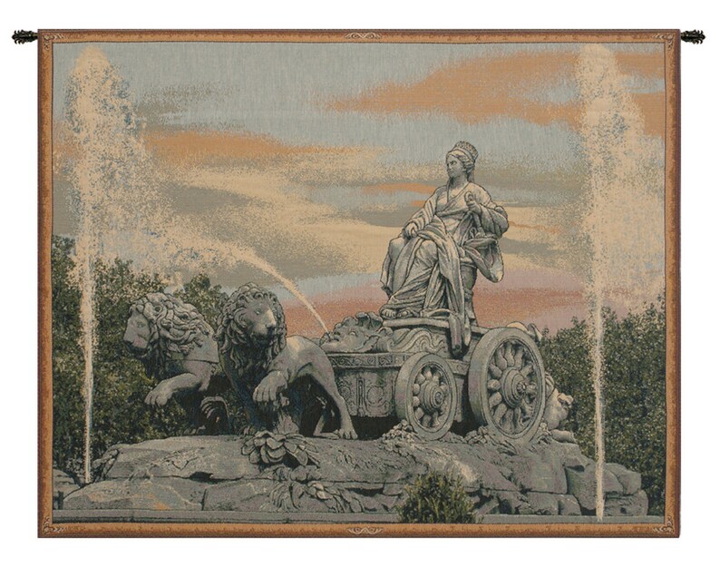 Cibele Madrid Fountain European Wall Tapestry - Status Jacquard Wall Decor Art - Woven Italian Wall Tapestry - Famous Place Wall Hanging