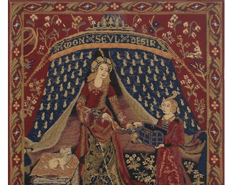 Seul Desire with Loops European Wall Tapestry - Lady and the Unicorn Wall Décor Art - Medieval Tapestry Wall Hanging - Decorative Wall Art