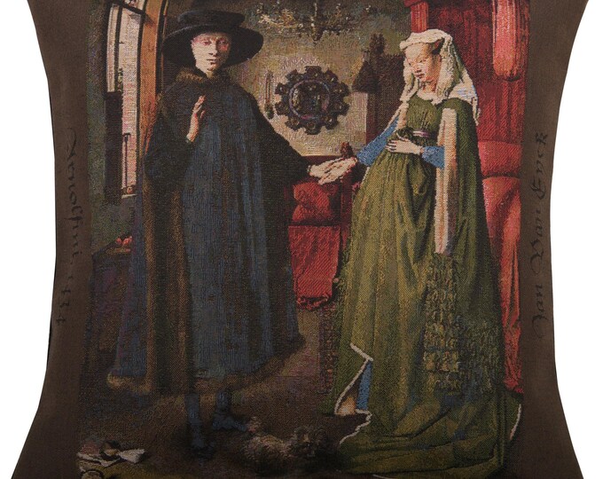 Arnolfini Tapestry Cushion Cover: Belgian Woven Art Pillow (18x18 inch)