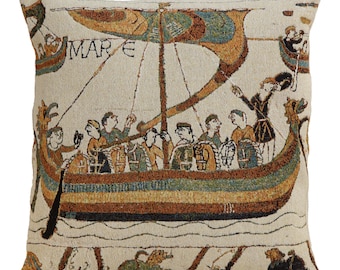 Medieval Bayeux Tapestry Jacquard Woven Cushion Cover - Belgian Throw Pillow for Historical Decor (18x18)