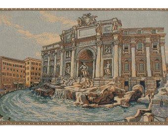 Fontana di Trevi European Wall Tapestry - Jacquard Wall Decor Art - Woven Italian Wal Tapestry - Rockwork Famous Place Wall Hanging