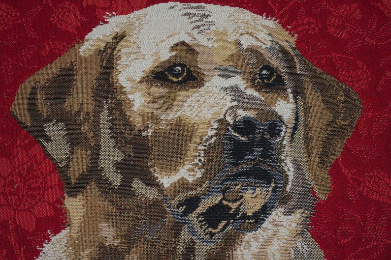 Yellow Labrador Tapestry Cushion Cover: Belgian Jacquard Woven Pillow (16x16 inch) image 4