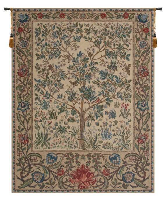 William Morris Tree of Life Tapestry: Belgian Woven Floral Wall Hanging