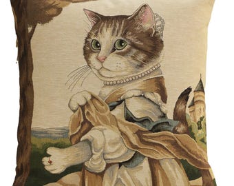 18x18 Inch Belgian Cat Tapestry Pillow Cover Susan Herbert Whimsical Decorative Throw Cushion Cover