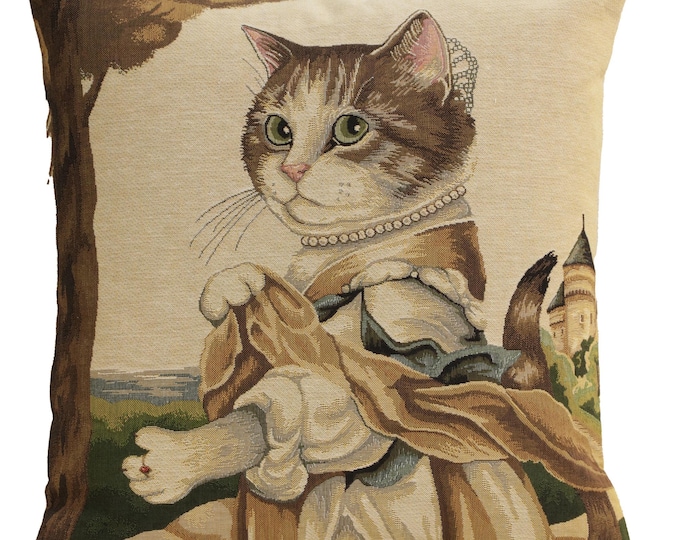 18x18 Inch Belgian Cat Tapestry Pillow Cover Susan Herbert Whimsical Decorative Throw Cushion Cover