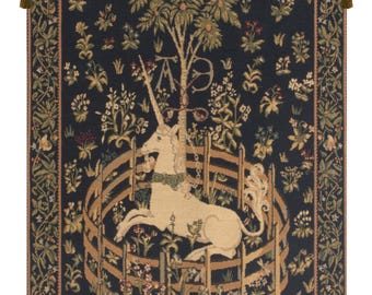 Medieval Unicorn Captivity Tapestry: Jacquard Woven European Wall Decor Art Hanging for Home