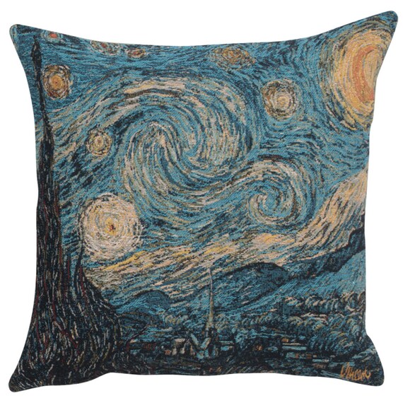 Van Gogh Starry Night Tapestry Pillow Cover: Woven Art Cushion (18x18 inch)