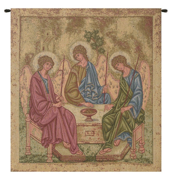 Holy Trinity Icon Tapestry: Italian Woven Religious Wall Art