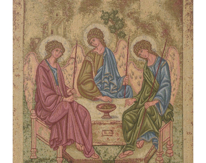 Holy Trinity Icon Tapestry: Italian Woven Religious Wall Art