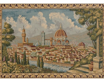Firenze Veduta European Wall Tapestry - Historical Famous Place Wall Decor Art - Cityscape Italian Wall Tapestry - Castle Woven Wall Hanging