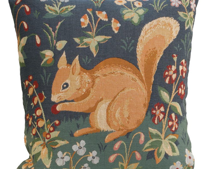 Squirrel Tapestry Pillow Cover: Medieval Animal Art, 19x19 Cotton Cushion