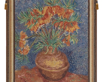 Fritillaria European Wall Tapestry - Orange Flower Bouquet Tapestry Wall Hanging - Woven Tapestry Wall Art - Floral Modern Wall Décor Art