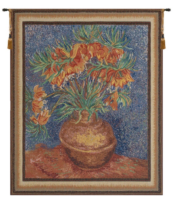 Fritillaria Flower Tapestry: Van Gogh Style Woven Wall Art