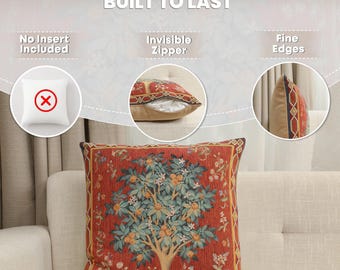 William Morris Orange Tree Tapestry Pillow Cover: Medieval Floral Cushion (19x19 inch)