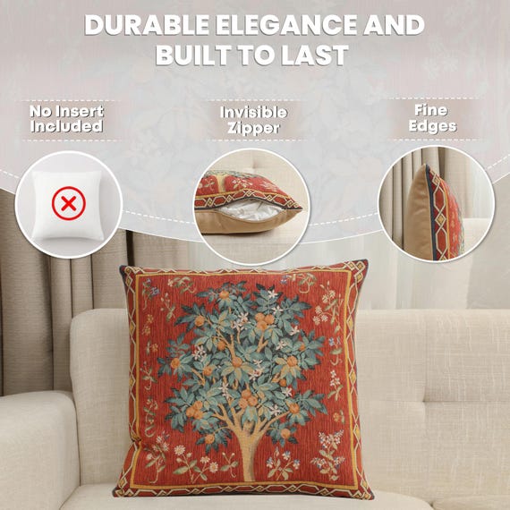 William Morris Orange Tree Tapestry Pillow Cover: Medieval Floral Cushion (19x19 inch)