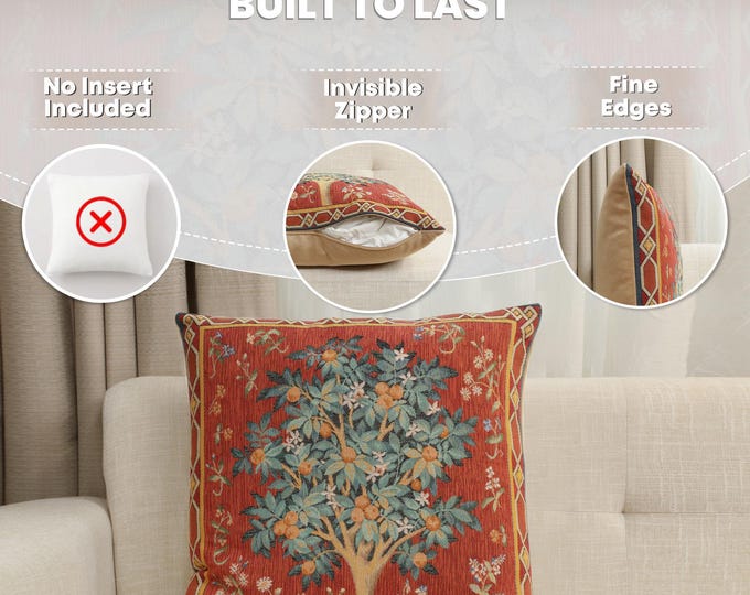 William Morris Orange Tree Tapestry Pillow Cover: Medieval Floral Cushion (19x19 inch)
