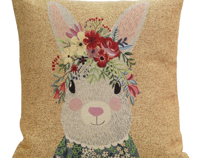 Katie the Rabbit Tapestry Cushion Cover - Decorative Pillow Case for Couch & Home Decor,18x18"