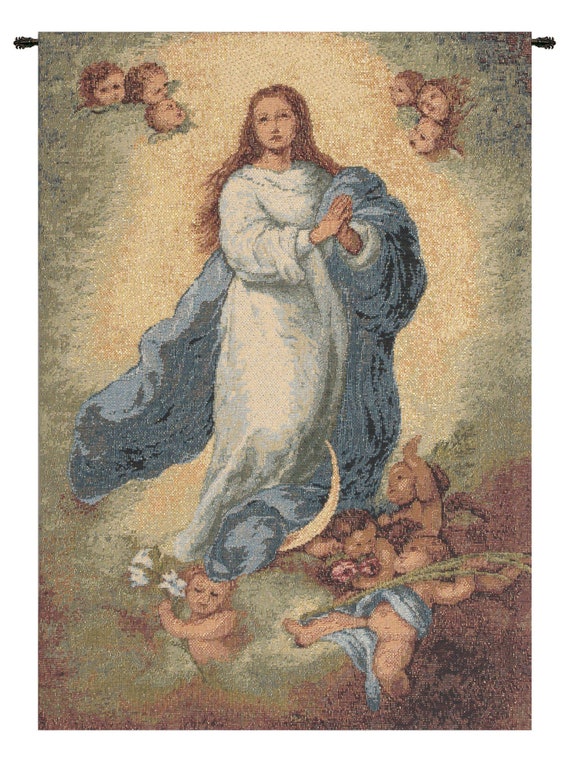 Murillo Madonna Tapestry: Belgian Woven Religious Wall Art (17x12 inch)