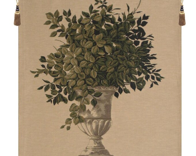Belgian Jacquard Woven Wall Tapestry: Greenery in Grecian Planter