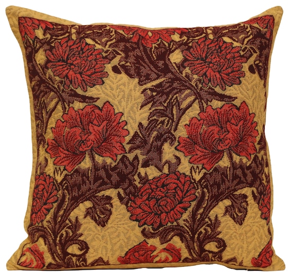 Chrysanthemum Tapestry Pillow Cover: William Morris Style Floral Cushion (16x16 inch)