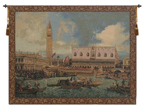 Italian Woven Wall Tapestry: Bucintoro I, Venice Coastal Art