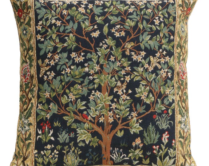 William Morris Tree of Life Pillow Cover: Jacquard Woven Belgian Tapestry