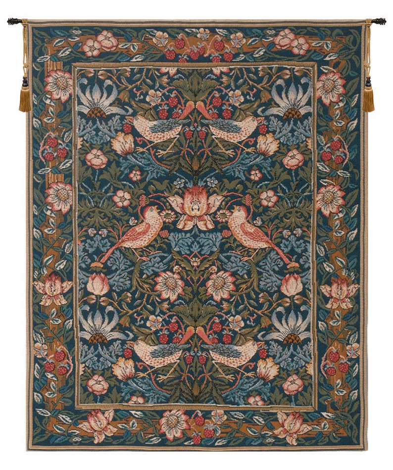Face to Face I Birds Wall Tapestry | Decorative William Morris Art | Medieval Colorful Floral Wall Tapestry | Woven European Wall Hanging