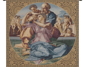 The Holy Family European Wall Tapestry - Religious Wall Decor Art - Woven Italian Wall Tapestry - Square Antique Wall Hanging