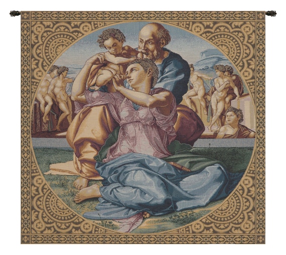 The Holy Family Tapestry: Woven Italian Religious Wall Decor (24x24 inch)