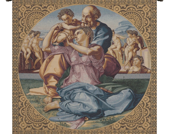 The Holy Family Tapestry: Woven Italian Religious Wall Decor (24x24 inch)