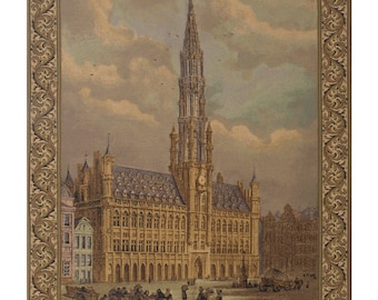 Town Hall Brussels European Wall Tapestry - Belgian Tapestry Wall Décor Art - Woven Jacquard Wall Art - Modern Castle Wall Décor Hanging
