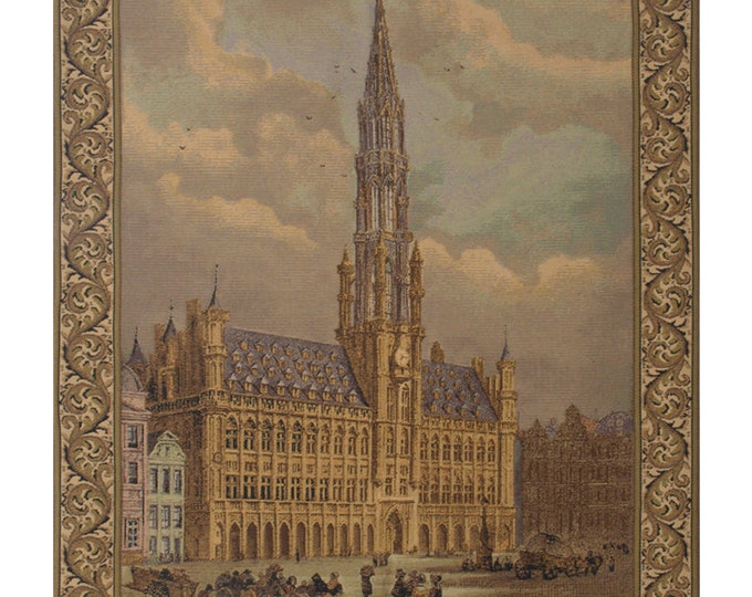 Town Hall Brussels European Wall Tapestry - Belgian Tapestry Wall Décor Art - Woven Jacquard Wall Art - Modern Castle Wall Décor Hanging