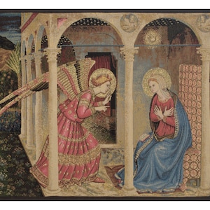 Annunciation Tapestry: Italian Jacquard Woven Religious Wall Decor