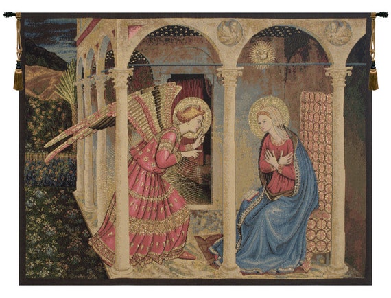 Annunciation Tapestry: Italian Jacquard Woven Religious Wall Decor