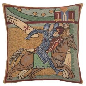 Belgian Tapestry Cushion Cover: Chevaliers de St. Gregoire II, 16x16 inch