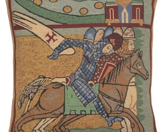 Chevaliers de St. Gregoire II Belgian Tapestry Cushion Cover - Woven Throw Sofa Pillow Cover - 16x16 inch Couch Gobelin Cushion Cover