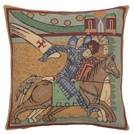 Belgian Tapestry Cushion Cover: Chevaliers de St. Gregoire II, 16x16 inch