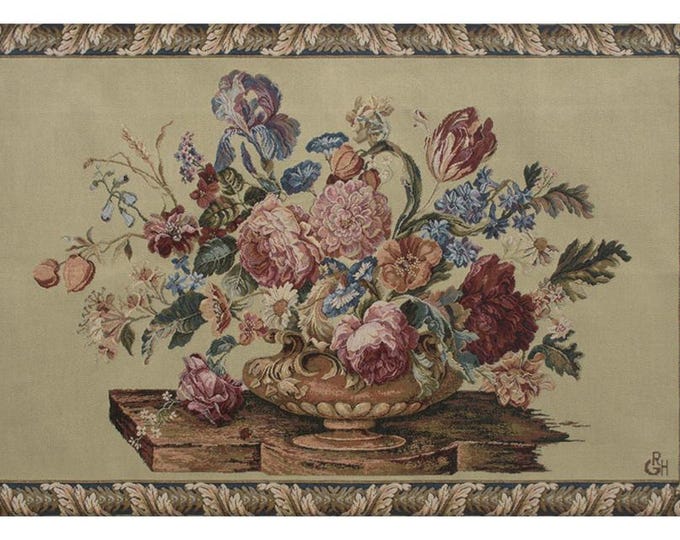 Floral French Wall Tapestry: Pensee II Woven Decor (26x42 inch)
