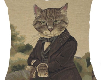 Belgian Wall Tapestry - Herbert Cats Cushion Cover, 18x18 Inch Belgium Woven Art by Susan Herbert, Jacquard Tapestry Pillow for Cat Lovers
