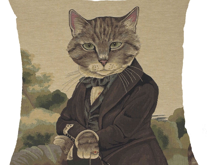 Belgian Wall Tapestry - Herbert Cats Cushion Cover, 18x18 Inch Belgium Woven Art by Susan Herbert, Jacquard Tapestry Pillow for Cat Lovers