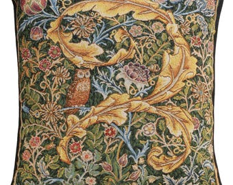 William Morris Tapestry Pillow Cover: Owl & Pigeon Design, Belgian Woven 18x18