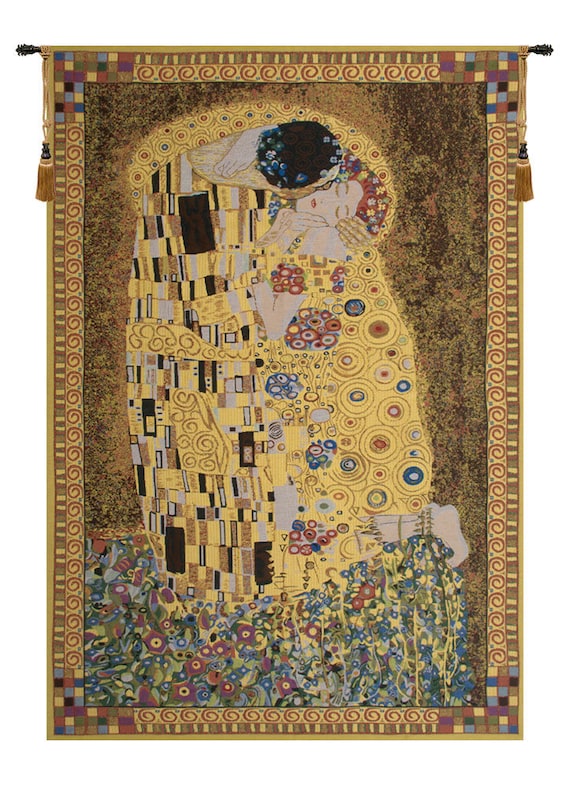 The Kiss Tapestry: Gustav Klimt Art Nouveau Woven Wall Hanging