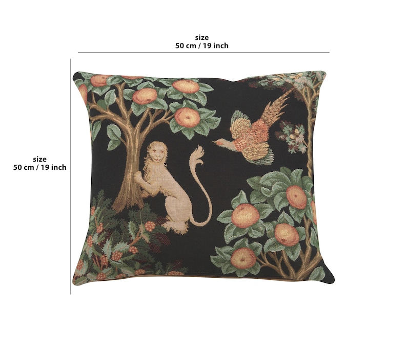 Lion and Pheasant Tapestry Cushion Cover Medieval Jacquard Woven Pillow 19x19 image 2